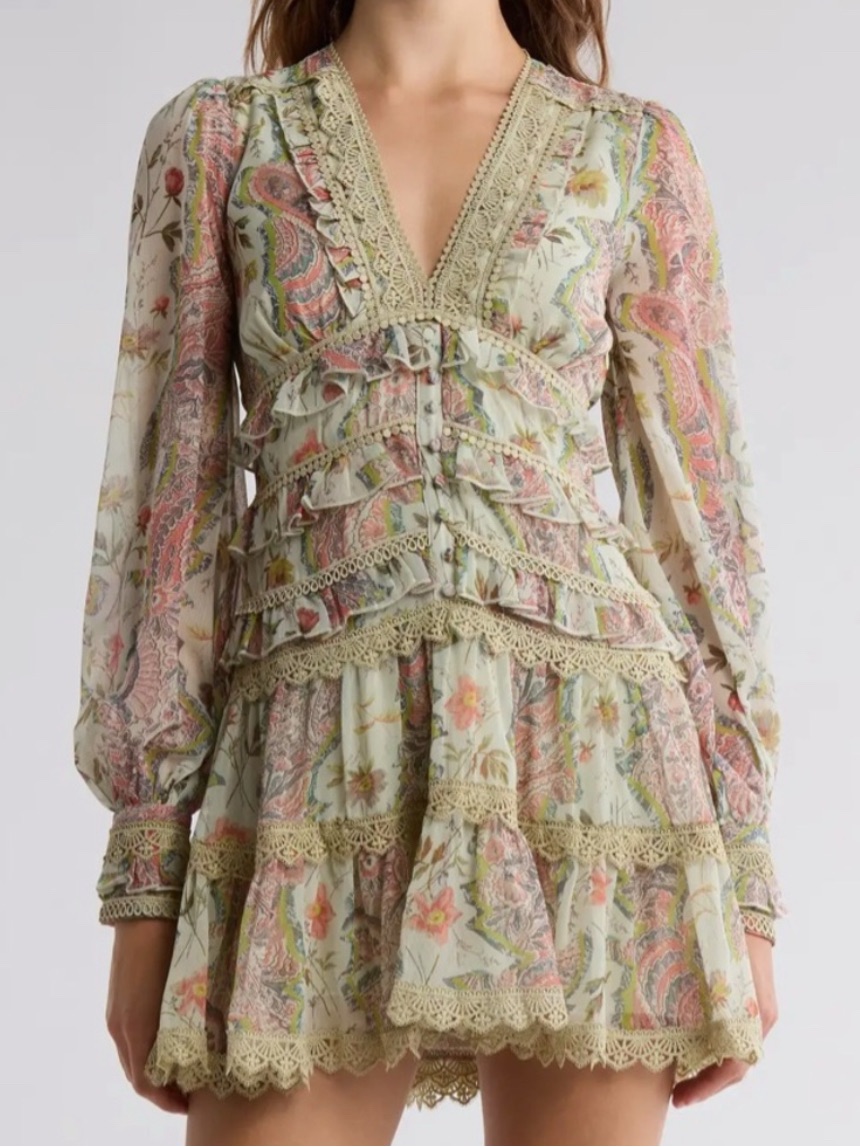Allsaints Sage Multi Paisley-Ruffle Mini Dress